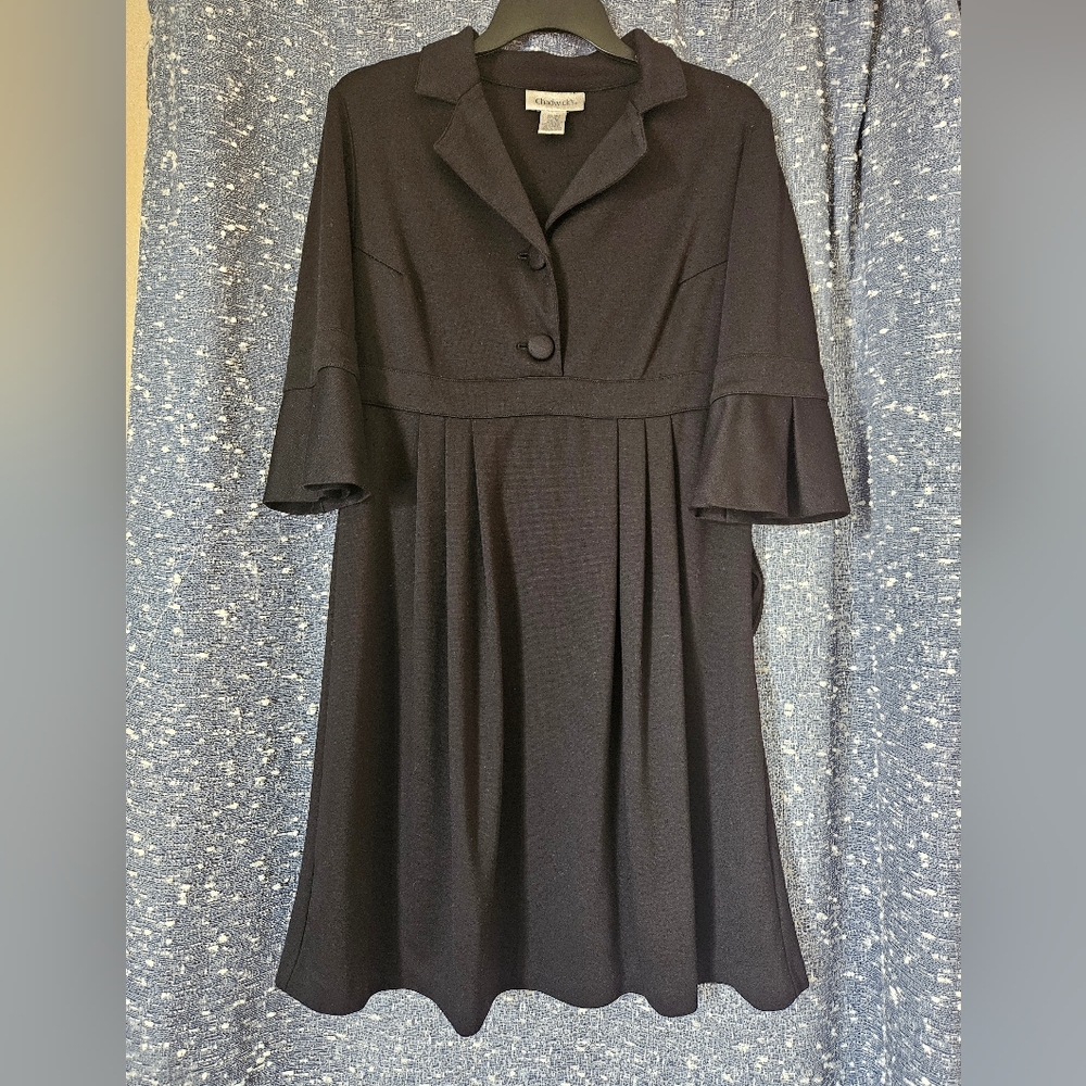 Chadwick’s Lapis Black Dress, Notched collar, 3/4 sleeve, Size 12
